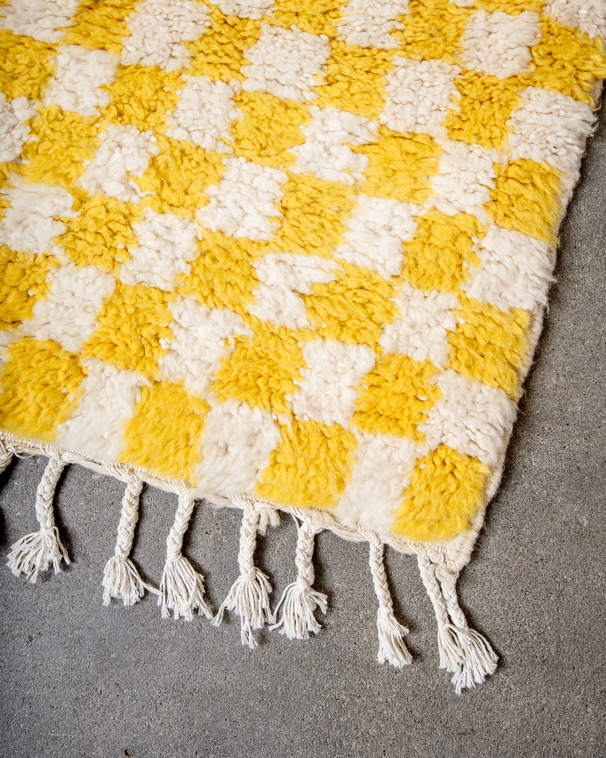 Modern, designer, handcrafted Berber rug from Morocco. Beniourain carpet with beautiful colours and patterns and fluffy wool texture.